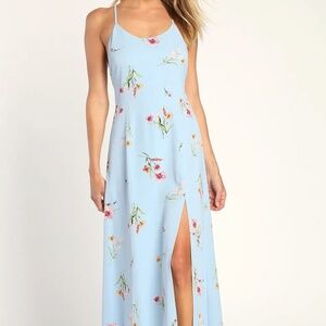 NWT LULUS Light Blue Floral Maxi Dress